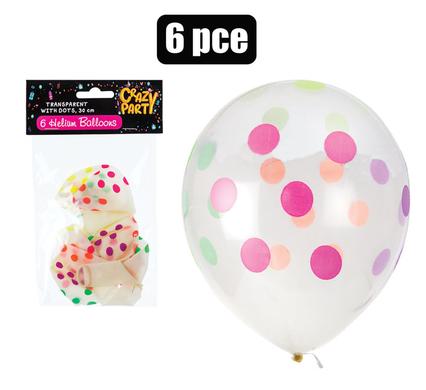 DOT HELIUM BALLOONS TRANSPARENT PACK OF 6