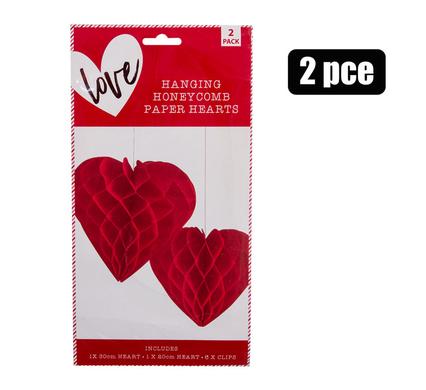 HANGING HONEYCOMB PAPER HEARTS PACK OF 2