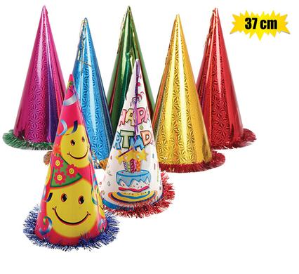 TINSEL CONE HAT ASSORTED 37CM