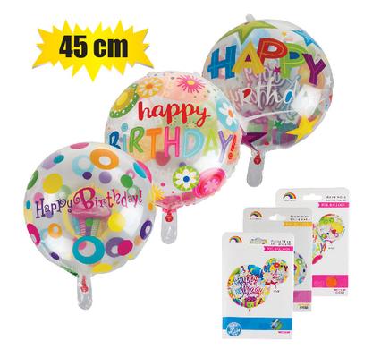 HAPPY BIRTHDAY BALLOON CLEAR PRINT ASSORTED 45cm