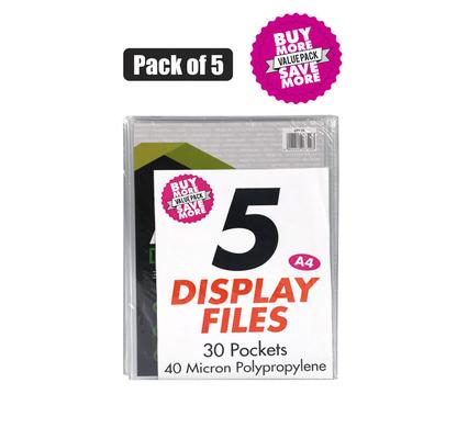 A4 FILE DISPLAY BOOK 30 PAGE PACK OF 5