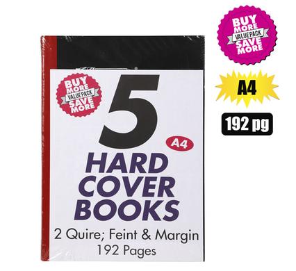 PACK OF 5 HARD COVER A4 BOOKS 192 PAGE