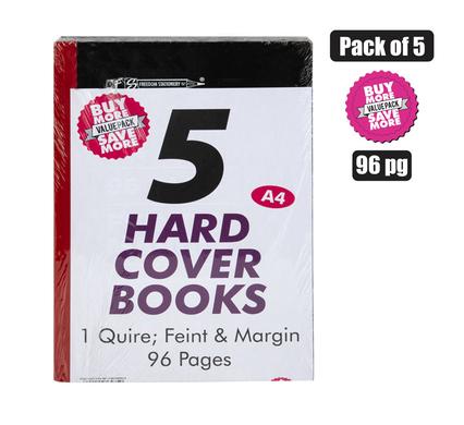 PACK OF 5 HARD COVER A4 BOOKS 96 PAGE