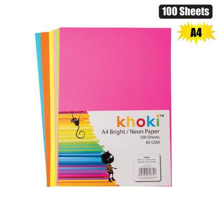 A4 BRIGHT/NEON PAPER 100 SHEETS 80GSM