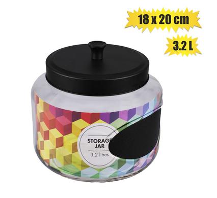 STORAGE JAR GLASS CHALK LABEL 18x20cm 3.2L