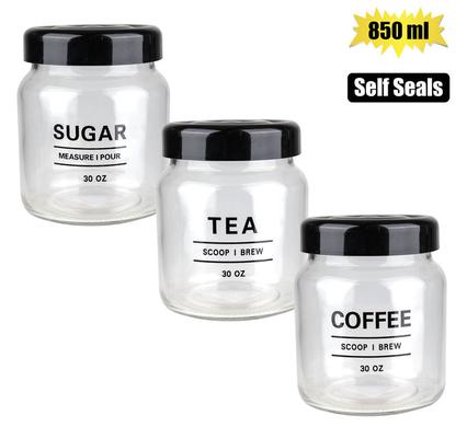 GLASS STORAGE JARS FOR SUGAR TEA AND COFFEE