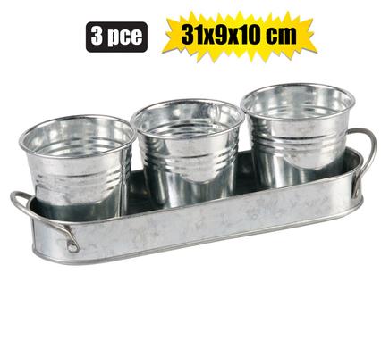 PLANTER GALVANISED 3PC WITH TRAY 31x9x 10cm