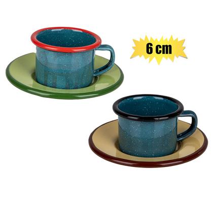 ENAMEL CUP AND SAUCER