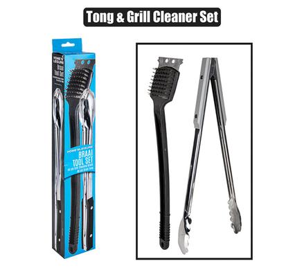 BBQ BRAAI SET TONG & GRILL CLEANER