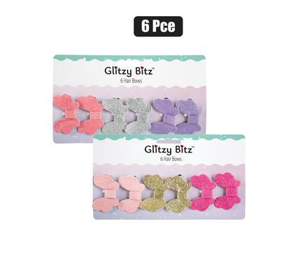 GLITTER HAIR BOWS PACK OF 6