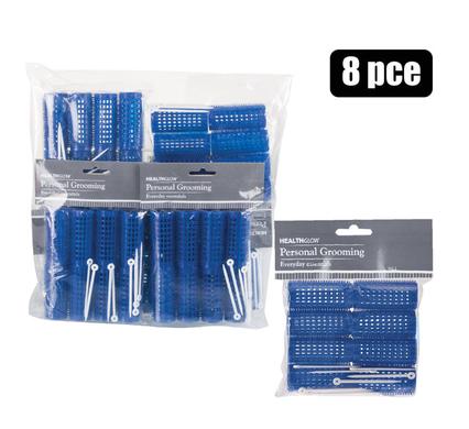 HAIR CURLERS PACK OF 8 BLUE MEDIUM SIZE