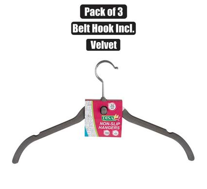 PACK OF 3 NON-SLIP VELVET CLOTHING HANGERS