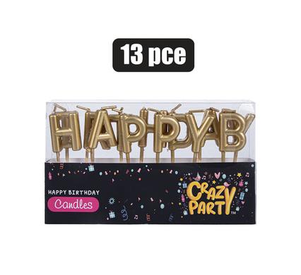BIRTHDAY LETTERS CANDLES GOLD 13pc