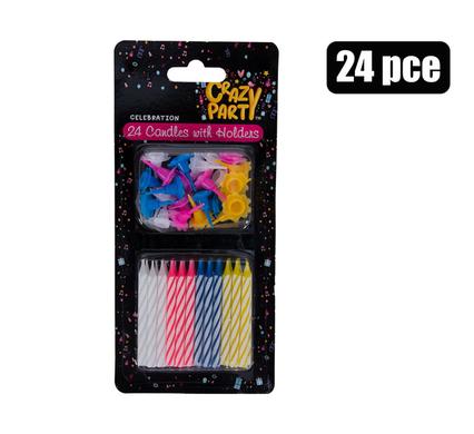 PACK OF 24 BIRTHDAY CANDLES WITH HOLDERS