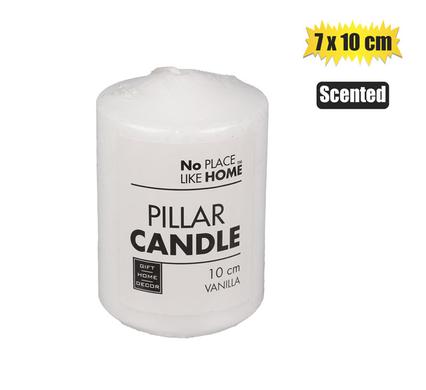 CANDLE PILLAR ROUND WHITE 10x7cm SCENTED