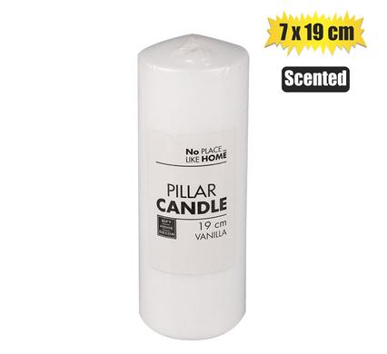CANDLE PILLAR ROUND WHITE 19x7cm SCENTED