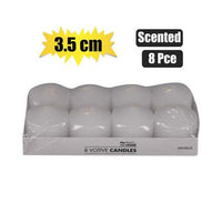 SCENTED WHITE VOTIVE CANDLES PACK OF 8