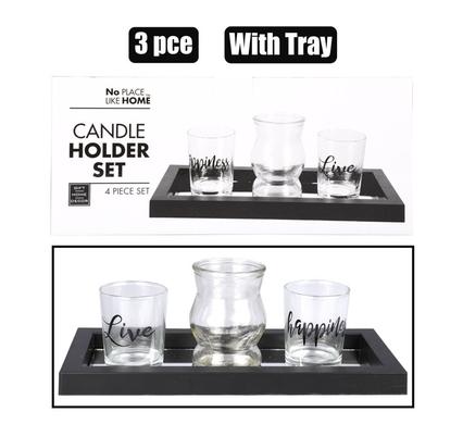 CANDLE-HOLDER-SET 3PCE WITH TRAY