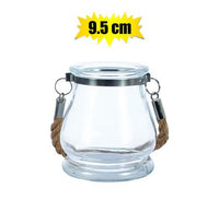 CANDLE-HOLDER GLS WITH JUTE HANDLE 9.5CM