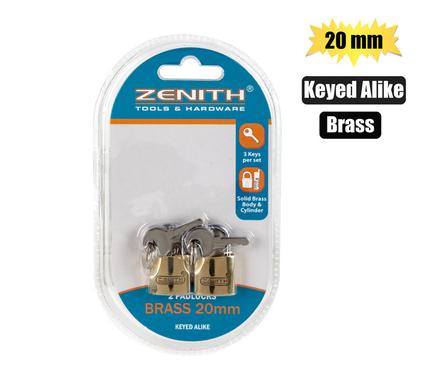 BRASS PADLOCK 20mm PACK OF 2 Keyed Alike