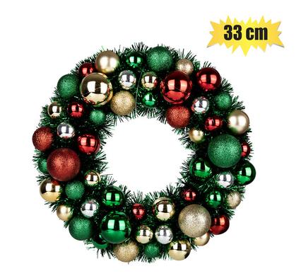 CHRISTMAS WREATH WITH BAUBLES 33CM