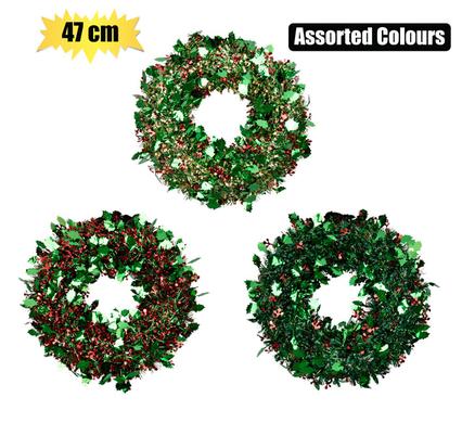 CHRISTMAS SPIRIT TINSEL WREATH 47cm