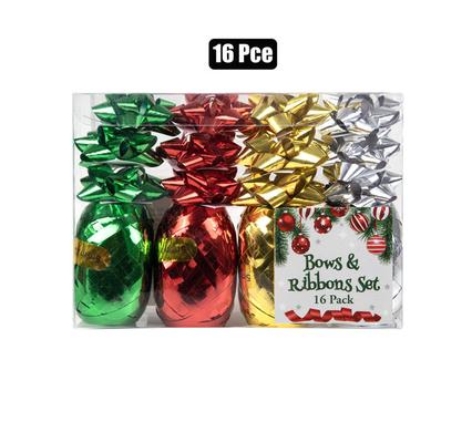 CHRISTMAS RIBBON & BOW SET 16PC