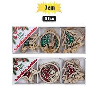 CHRISTMAS TREE WOODEN ORNAMENTS PACK OF 6