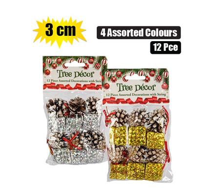 PACK OF 12 ASSORTED CHRISTMAS TREE DECORATION SET