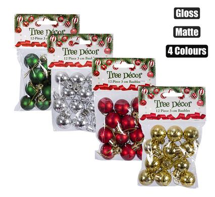 PACK OF 12 CHRISTMAS TREE DECORATION BALLS 3cm