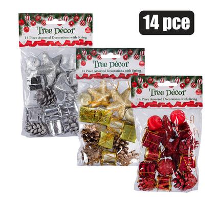 PACK OF 14 ASSORTED CHRISTMAS TREE DECORATION