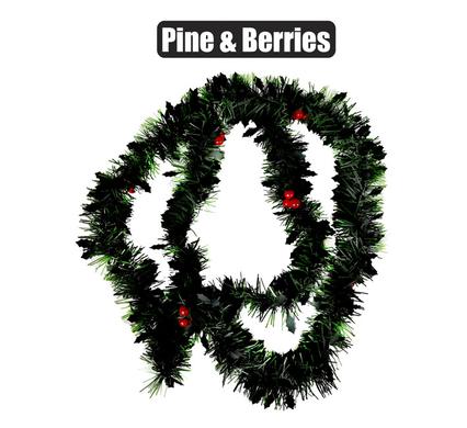 CHRISTMAS TINSEL GARLAND BERRIES & PINE