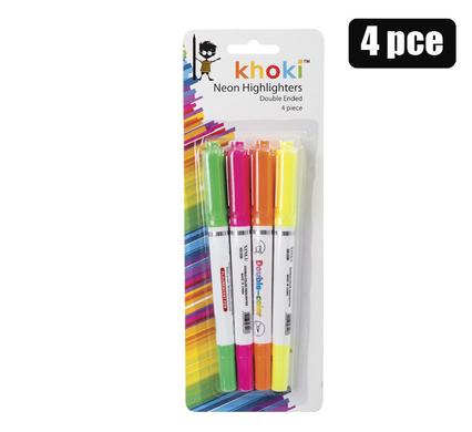 NEON HIGHLIGHTERS DOUBLE ENDED PACK OF 4