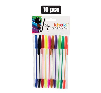 BALL POINT PENS PACK OF 10 TRANSPARENT ASSORTED COLOURS