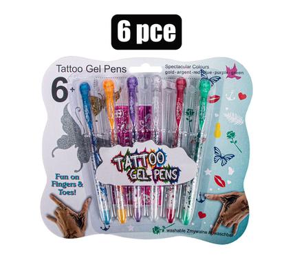 TATTOO GEL PENS PACK OF 6 WITH STENCIL