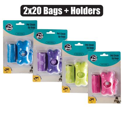 PET DOG CLEAN-UP BAGS+HOLDER 2x20's