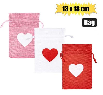 LOVE HEART GIFT BAG FABRIC 13x18cm