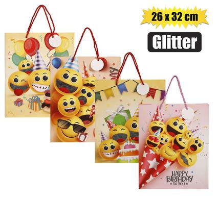 EMOJI GLITTER GIFT BAG 26x32cm