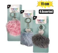 KEYRING POM POM WITH BLING HEART 11cm