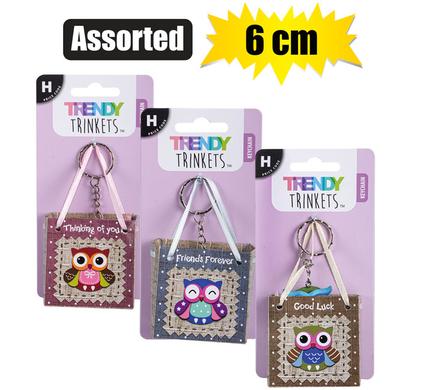 KEYRING OWL IN MINI PAPER BAG 6cm