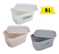 PLASTIC BASKET DROP PATTERN 9L WITH LID 33x24x16cm