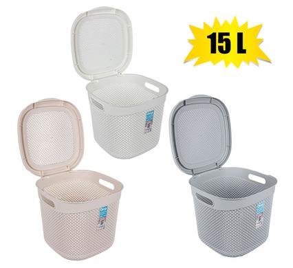 PLASTIC BASKET 15L WITH LID 32x30x28cm