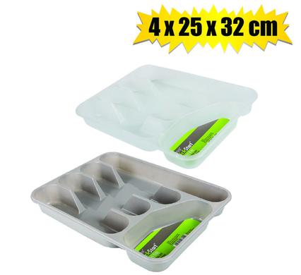 PLASTIC CUTLERY TRAY GREY/CLEAR 32x 25x4cm