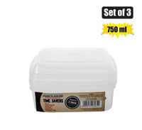 SET OF 3 CLEAR RECTANGULAR CONTAINERS 750ML