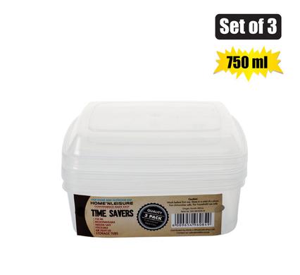 SET OF 3 CLEAR RECTANGULAR CONTAINERS 750ML