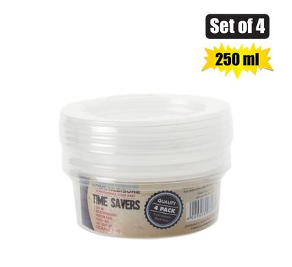 CONTAINER CLEAR 4PCE 250ml ROUND 4cm