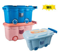 PASTEL STORAGE BOX WITH WHEELS & HANDLE 50L