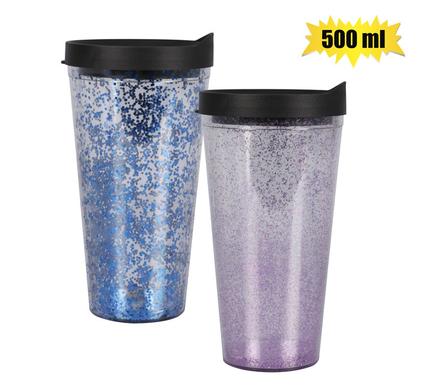 GLITTER TUMBLER WITH FLIP LID 500ml