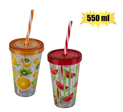 PLASTIC TUMBLER WITH STRAW 550ml