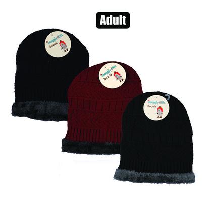 ADULT KNITTED BEANIE WITH INNER FLEECE